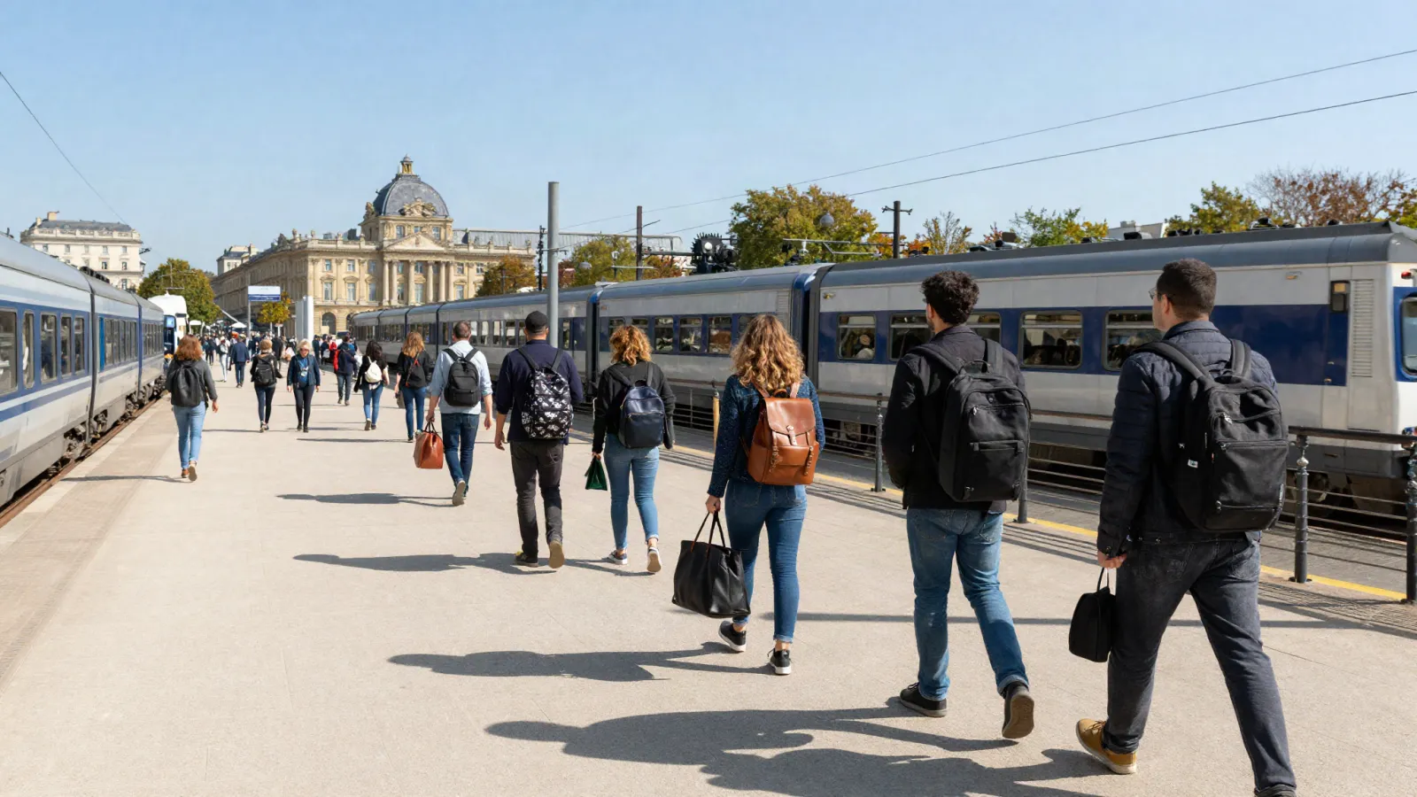 Voyageurs arrivant à une gare pour rejoindre Versailles